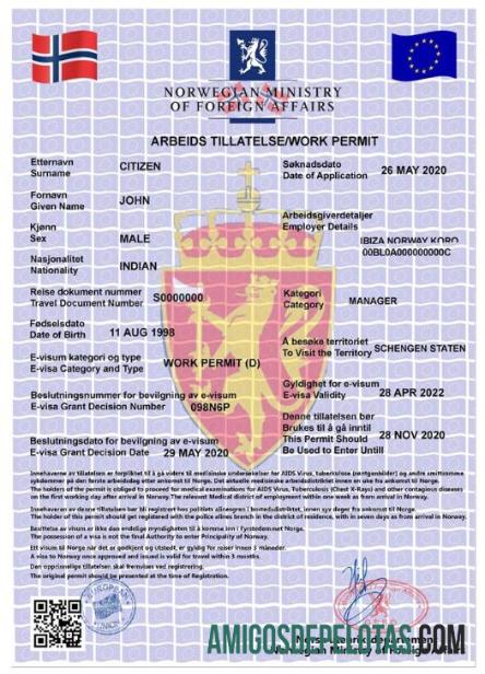 NORUEGA Autorização de Trabalho, Visto E modelo